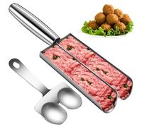 Meatball Maker Meatball Mold 2 Tube Meatball Scoop Ball Maker, Stainless Steel Meatball Master with Cutting Spade, DIY Manual Meat Baller for Kitchen Restaurant Meatball Making