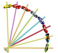 MEAXUR 24 Pieces Straight Reusable Plastic Drinking Straws Racing Car Party Theme Gift Bags Daily Drinking Straws Birthday Party Class Reunion Straws with 2 Cleaning Brushes, 6 Colors