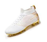 MEBAMY Boys Girls Football Boots Firm Ground Athletic Youth All Purpose Football Boots Toddler Little Kid Big Kids, 32751 Cd White, 4 Big Kid