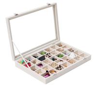 Mebbay 35 Grid Earring Organizer Velvet Jewelry Tray Organizer Felt Jewelry Box Tray Holder with Clear Lid for Drawer, Earring Necklace Bracelet Ring Healing Stones Storage (Creamy White)