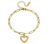 meberg Karma MTB091-030 Women's Bracelet Stainless Steel Link Bracelet with Heart Pendant Silver or Gold Filigree Bracelet Lobster Clasp Jewellery for Women Women's Bracelet Heart Bracelet, 16 x 0,4