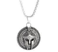 meberg Karma NH11325936 Necklace with Sparta Silver Men's Stainless Steel 59 cm Chain with Pendant Men's Jewellery Stainless Steel Chain Men's Necklace Gift for Him Waterproof Hypoallergenic