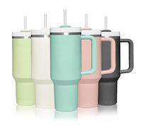 mebiusyhc 40oz Stainless Steel Vacuum Insulated Cup Double Wall Travel Flask Car Coffee Mug Tumbler with Straw with Handle for Hot Iced Coffee (Eucalyptus), (GMKBG98)