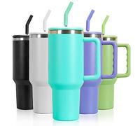 mebiusyhc 40oz Stainless Steel Vacuum Insulated Cup Double Wall Travel Flask Car Coffee Mug Tumbler with Straw with Handle for Hot Iced Coffee (Mint Green) (GMKBG98)