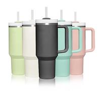 mebiusyhc 40oz Stainless Steel Vacuum Insulated Cup Double Wall Travel Flask Car Coffee Mug Tumbler with Straw with Handle for Hot Iced Coffee (Charcoal) (GMKBG98)