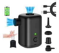 mebiusyhc Mini Air PumpInflatables,Portable Electric Type-C Rechargeable Air Pump with 3000mAh Battery & 4 Nozzles,Quick Inflator|Deflator PumpAir Mattress,Swimming Ring,Pool Float,Vacuum Bag (black)