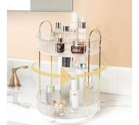 mebiusyhc Rotating Makeup Organizer for Vanity, Large Skincare Make Up Storage Perfume Organizers for Bathroom Counter, Clear Cosmetic Lipstick Toiletry Dresser Organizer Spinning Holder