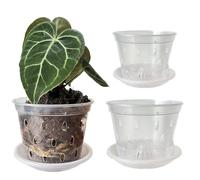 Meboem 11cm 14cm Clear Plants Pots Flower Pots with Holes and Saucers For Tropical plant Orchid Anthurium Clarinervium Monstera (6, 3 each of 11cm,14cm)