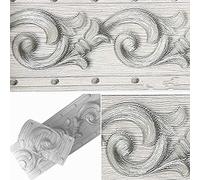 Meboom 3D Grey Floral Wallpaper Border Peel Stick Molding Home Ceiling Self Adhesive Waterproof Decorative Border for Bathroom Living Room Kitchen Wall 10cm by 5meters