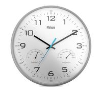 Mebus Analogue Quartz Wall Clock with Thermometer and Hygrometer, Gray, 30 cm Diameter