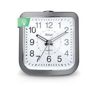 Mebus 56988 Quartz Alarm Clock, Silent Non-Ticking Luminous Hands, Repeat Alarm with Snooze, Dial Illumination at the Touch of a Button, Colour: Grey/Silver