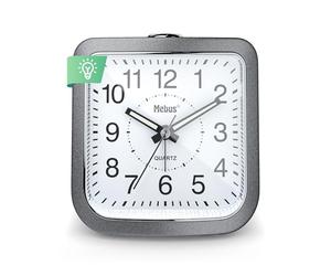 Mebus 56988 Quartz Alarm Clock, Silent Non-Ticking Luminous Hands, Repeat Alarm with Snooze, Dial Illumination at the Touch of a Button, Colour: Grey/Silver