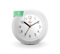 Mebus Analogue Quartz Light Sensor, Repeat Alarm Clock and Easy-to-Read dial, Silent Without Ticking, Round Shape, 10 cm Diameter, Material: Plastic, Colour: White, Model: 25629, Normal