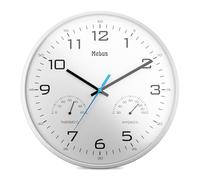 Mebus Analogue Quartz Wall Clock with Thermometer and Hygrometer, White, 30 cm Diameter