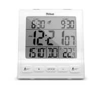 Mebus Digital Wireless Alarm Clock with Thermometer, Date Display, Two Alarm Times, Alarm Repeat, Automatic Setting of Summer and Winter Time, Radio Clock, Digital Alarm Clock, White