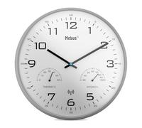 Mebus Modern Radio Wall Clock with Temperature Display and Humidity, 30 cm, Radio-Controlled Clock, Living Room, Kitchen Clock, Model: 52842, Colour: Grey