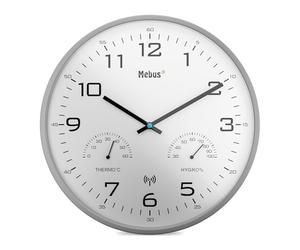 Mebus Modern Radio Wall Clock with Temperature Display and Humidity, 30 cm, Radio-Controlled Clock, Living Room, Kitchen Clock, Model: 52842, Colour: Grey