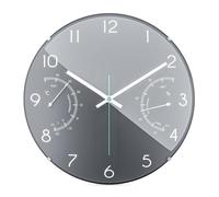 Mebus Quartz Thermometer and Hygrometer Wall Clock, Glass, Grey, Normal, 16105