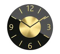 Mebus Quartz Wall Clock, Quiet Movement - No Tick-Tack Noise, Precise Quartz Movement, Glass and Elegant, 3D Aluminium Numerals, Aluminium Hands, Colour: Black Gold, 32 cm