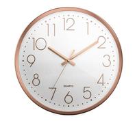 Mebus Quartz Wall Clock, Quiet Movement without Tick-Tack Noise, Aluminium Frame, Arabic Dial, 3D Numbers, Aluminium Hands, Colour: Rose + White, 30 cm