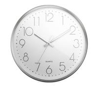 Mebus Quartz Wall Clock, Quiet Movement without Tick-Tack Noise, Precise Quartz Movement, Aluminium Frame, Arabic Numerals in 3D, Aluminium Hands, Case: Silver, Dial: White, 30 cm