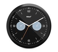 Mebus Quartz Wall Clock with Thermometer and Hygrometer, Black, 26 cm Durchmesser