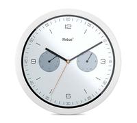 Mebus Quartz Wall Clock with Thermometer and Hygrometer, White, 26 cm Durchmesser