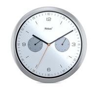 Mebus Quartz Wall Clock with Thermometer and Hygrometer, Silver, 26 cm Durchmesser