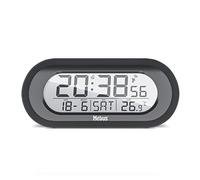 Mebus Radio-Controlled Alarm Clock with Temperature Display, Digital, Radio-Controlled Clock, Alarm Function with Snooze, Display Lighting, Calendar, Indoor Thermometer, Time Zones, Colour: Black,