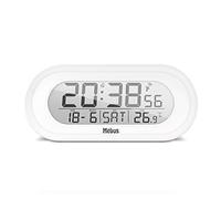 Mebus Radio-Controlled Alarm Clock with Temperature Display, Digital, Radio-Controlled Clock (DCF77), Alarm Function with Snooze, Lighting, Calendar, Indoor Thermometer, Time Zones, Colour: White,