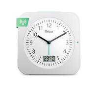 Mebus Radio-Controlled Alarm Clock with Thermometer, Date, Snooze Function, Backlight, Large Display, Square, Colour: White, Model: 25610, L 4,3 x B 9,3 x H 9,4 cm