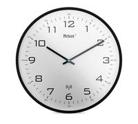 Mebus Radio Controlled Wall Clock 30cm Silent Black Frame White Dial Model 13079 - Large and Clear Display, Black