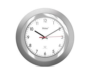 Mebus Radio Controlled Wall Clock, Classic Model, Silver Frame, White Dial, 24 cm Diameter, Round, Radio Controlled Clock (DCF77), Model: 19452, Colour: Silver, White