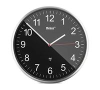 Mebus Radio-Controlled Wall Clock, Large, Radio-Controlled Clock, Modern, Aluminium Frame with Easy-to-Read Numbers, Station Clock, Living Room, Office, Colour: Silver/Black, Diameter 30 cm, Model:
