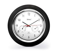 Mebus Radio-Controlled Wall Clock with Thermometer and Hygrometer/Black Frame/White Dial / 24 cm Diameter/Round/Model: 19453 / Colour: Black/White