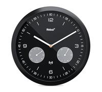 Mebus Radio-Controlled Wall Clock with Thermometer and Hygrometer Plastic Round Model 52825 Black 26 cm