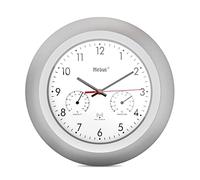 Mebus Radio-Controlled Wall Clock with Thermometer and Hygrometer/Silver Frame/White Dial/29 cm Diameter/Round/Model: 19450/Colour: Silver, White