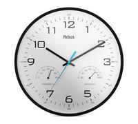 Mebus Temperature and Humidity Analog Quartz Wall Clock with Thermometer and Hygrometer, Plastic, Black, 30 cm Diameter, 16180