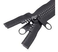 MebuZip 2PCS #10 48 Inch Heavy Duty Separating Plastic Zippers with Double Pull Tab Zipper Sliders Zippers for Sleeping Bag, Boat, Canvas, Cover, Trampoline, Dog Bed, Tent (Black)