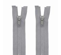 MebuZip 2PCS #5 17 Inch Separating Jacket Zippers Resin Zipper Molded Plastic Zippers Bulk for Sewing Coat Jackets Clothes (Grey)