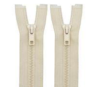 MebuZip 2PCS #5 30 Inch Separating Jacket Zippers Resin Zipper Molded Plastic Zippers Bulk for Sewing Coat Jackets Clothes (Beige)