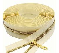 MebuZip 9 m Gold Continuous Zip Sold by the Metre Nylon 6 mm Spiral + 25 Nonlock Zippers for Bags Decoration DIY Crafts Sewing (Golden Beige)