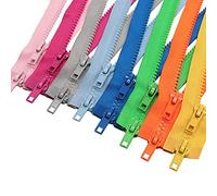 MebuZip Pack of 8 90 cm #5 Zip Plastic 2 Way Separable 5 mm Zip for Coat Jackets 8 Colours 2 Way