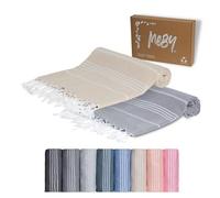 MEBY Set of 2 XXL Sauna Towels (100 x 200 cm) Beach Towel, Bath Towel, Turkish Hammam Towel, Hand Towel. 100% Cotton (Beige & Dark Grey)