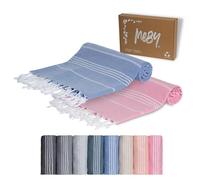 MEBY Set of 2 XXL Sauna Towels (100 x 200 cm) Beach Towel, Bath Towel, Turkish Hammam Towel, Hand Towel. 100% Cotton (Pink & Blue)