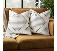 Mecatny Boho Throw Pillow Covers Grey and White Farmhouse Couch Pillow Covers 20X20 Set of 2 Modern Neutral Decor Pillow Cases for Bed Sofa Living Room