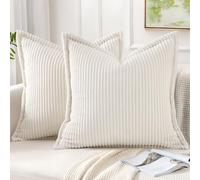 Mecatny Corduroy Pillow Covers 20x20 Inch Set of 2, Striped Decorative Square Throw Pillow Covers with Wide Border for Couch Living Room Bed, Cream White