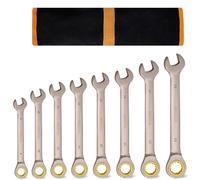Meccion Combination Wrench Set 8mm/10mm/11mm/12mm/13mm/14mm/17mm/19mm Metric Open End Ratcheting Wrench - Industrial Grade Gear Spanner with Grey Nickle Plated