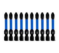 Meccion PZ2 Impact Driver Bits 50mm Length 10Pcs Professional Pozidriv Magnetic Screwdriver Bits Set - 1/4 Inch Hex Shank