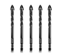 Meccion Tile Drill Bit 10mm x 5Pcs Professional Cross Tungsten Carbide Tip Drill Bits for Tile, Brick, Glass, Porcelain, Plastic, Wood, Cement, Mild Metal